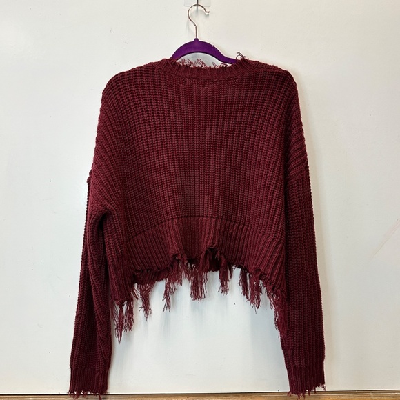 NWT PrettyLittleThing Fringe Sweater Jumper Distressed Rust Size S Small - Picture 7 of 12